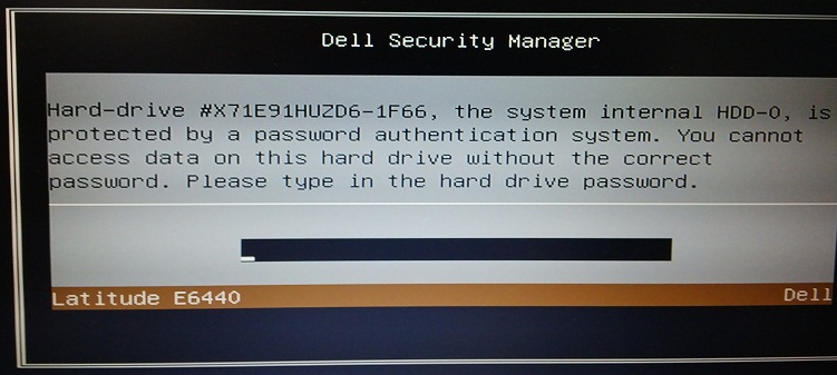 Экран  Dell Security Manager для ввода hdd-password или master пароля на ноутбуках Dell, сервис тег, маска 1f66